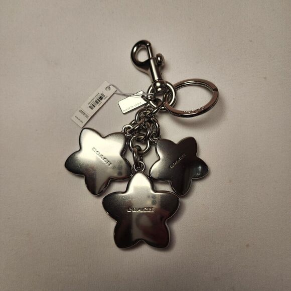 NWT Coach CR924 Bag Charm Key chain SILVER MULTI Wildflower Cluster - Picture 2 of 2